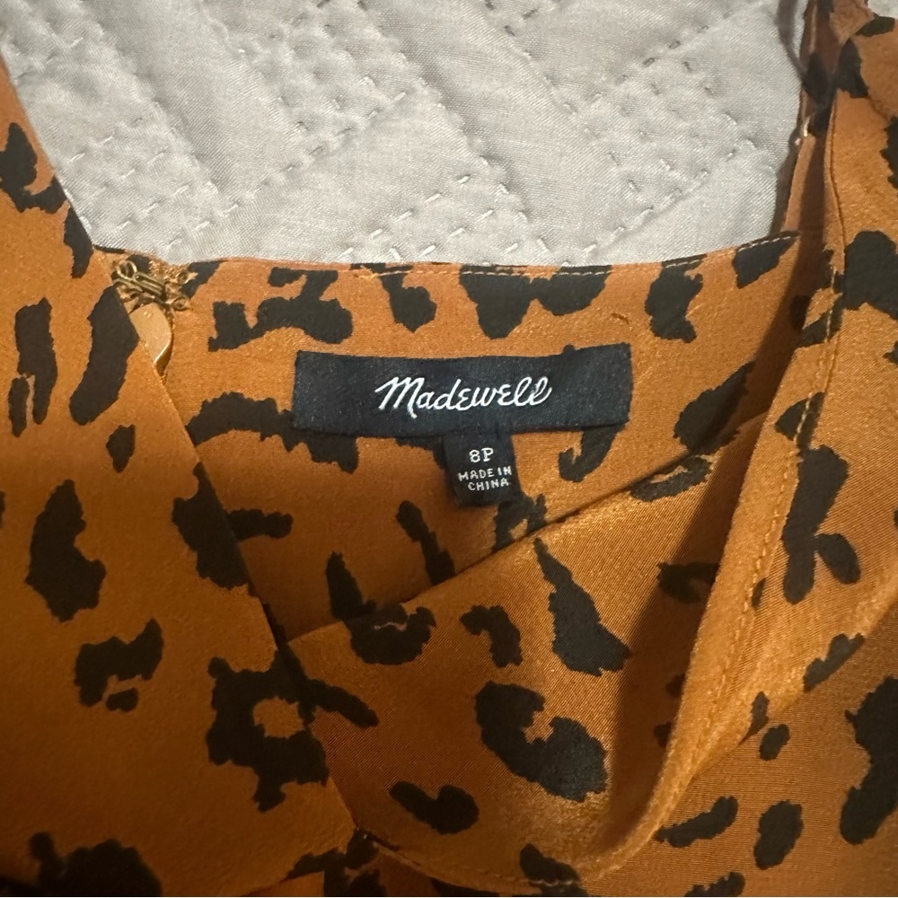NWOT Women’s MADEWELL Silk Eva Side-Slit Slip Dress Leopard Party Silk 8 Petite - Picture 5 of 9